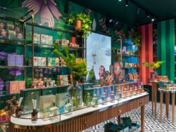 Background of Grando products arranged in display