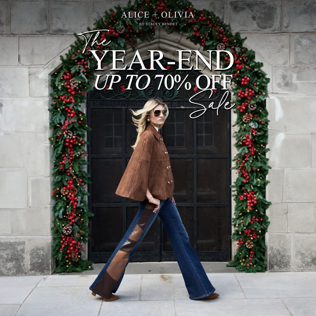 Model wearing Alice & Olivia denim outfit