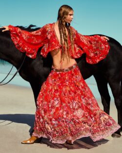 model wearing red Camilla dress 