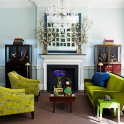David Webb Couches and necklaces on display