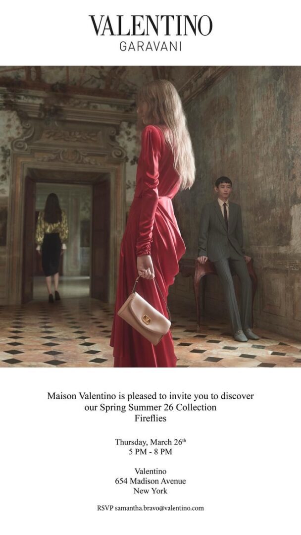 model with red Valentino dress