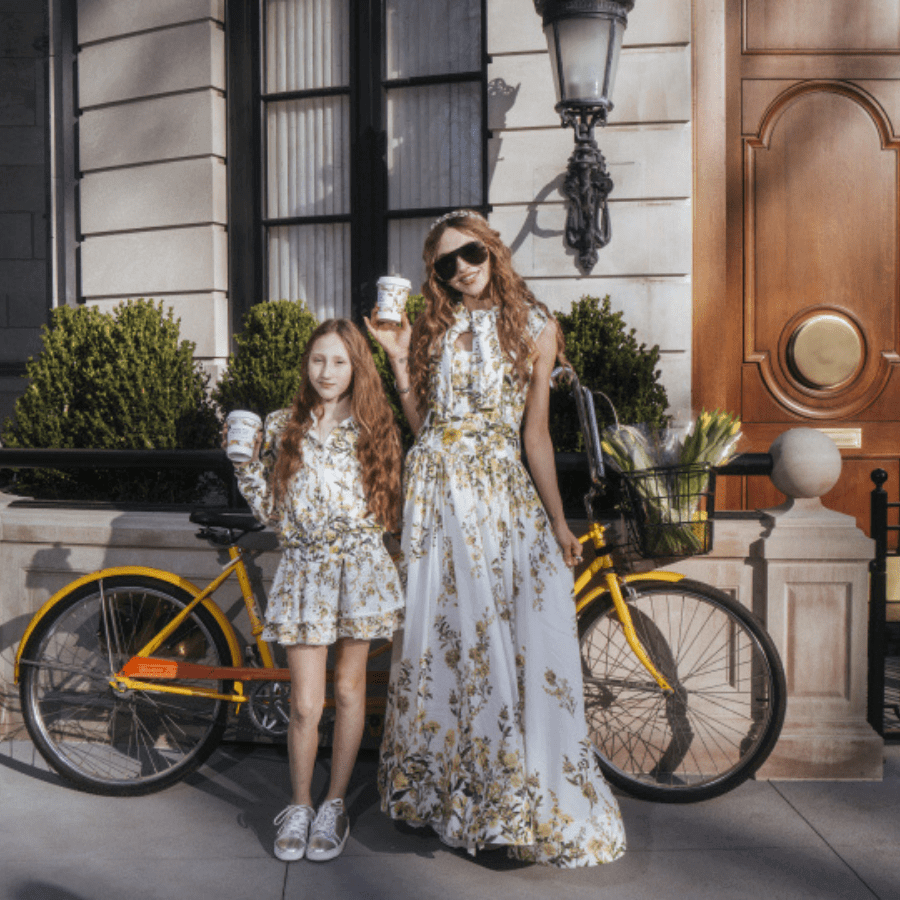 Stacey Benet and daughter wearing Alice & Oliva dresses