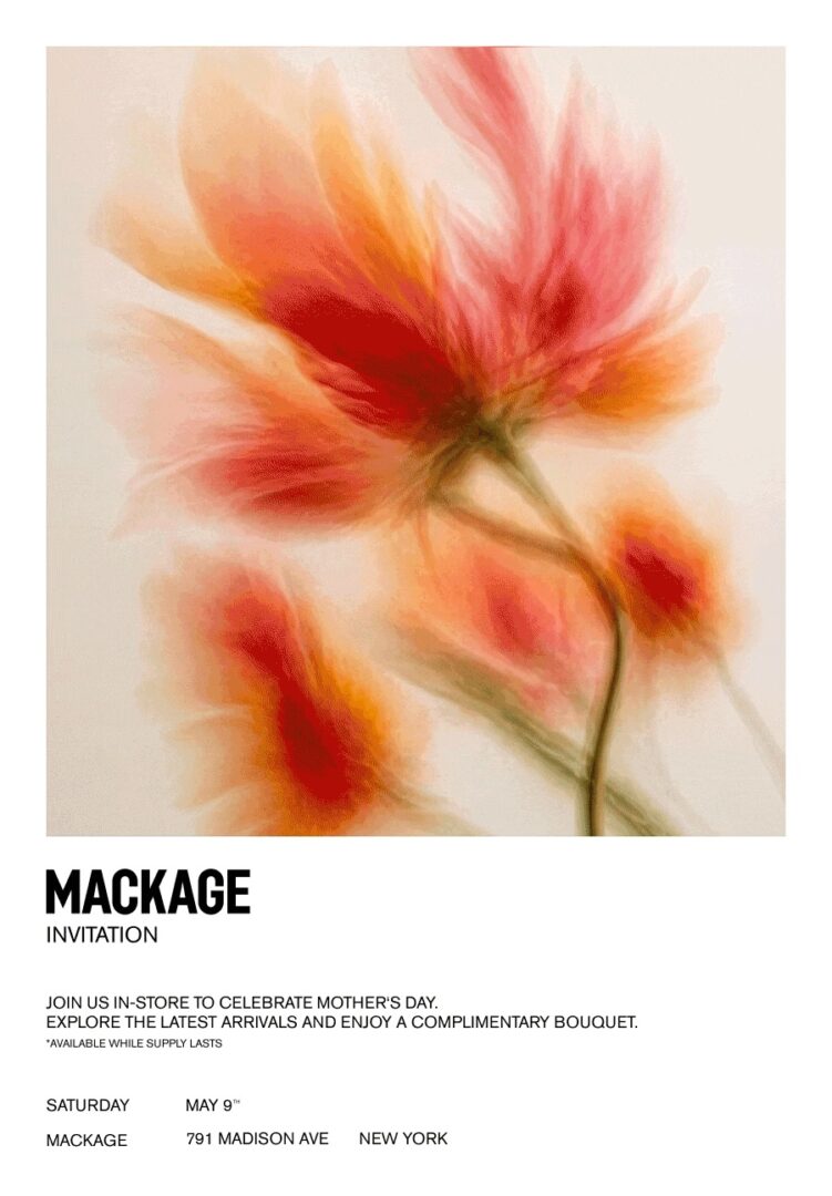 Flower painting on invitation to Mackage