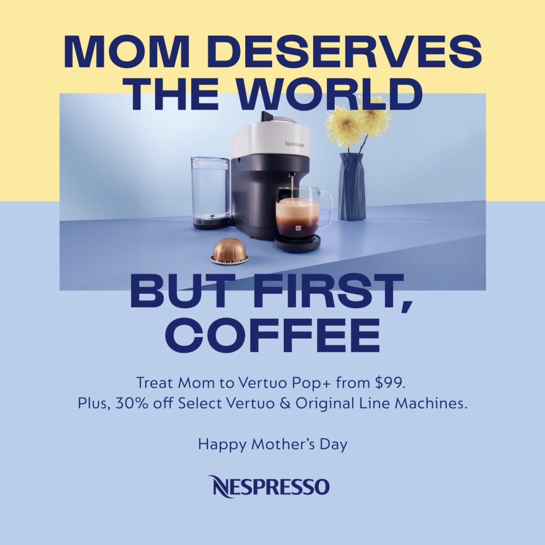 NESPRESSO Virtuo pop+ coffee machine, mug of coffee