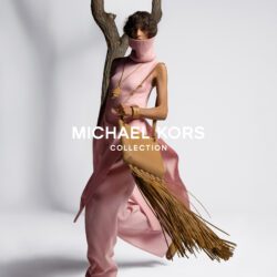 Model wearing Michael Kors pink dress