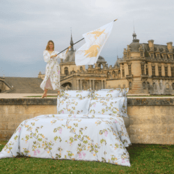 Yves Delrome bed in front of castle