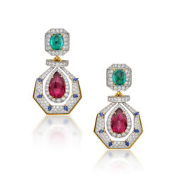 David Webb earrings diamonds. ruby, emerald