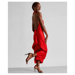 Model wearing red dress from Rubin & Chapelle