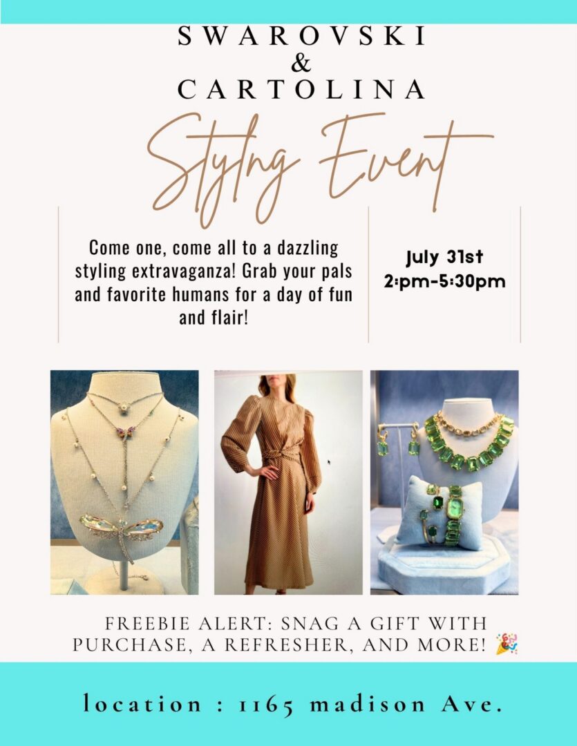 flyer with swarovski jewelry and Cartolina dress on a model