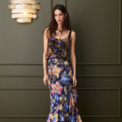 model wearing long Etro dress