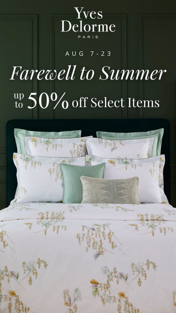 bed with Yves Delorme bedding