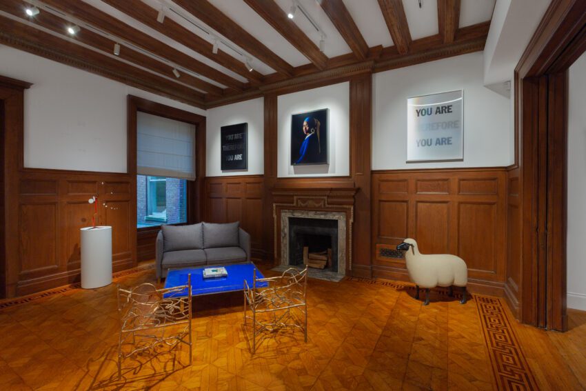 Ben Brown Fine Arts room with fireplace, painting and sheep