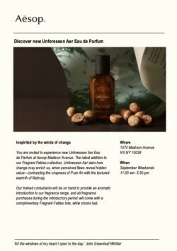 flyer for Aesop fragrance