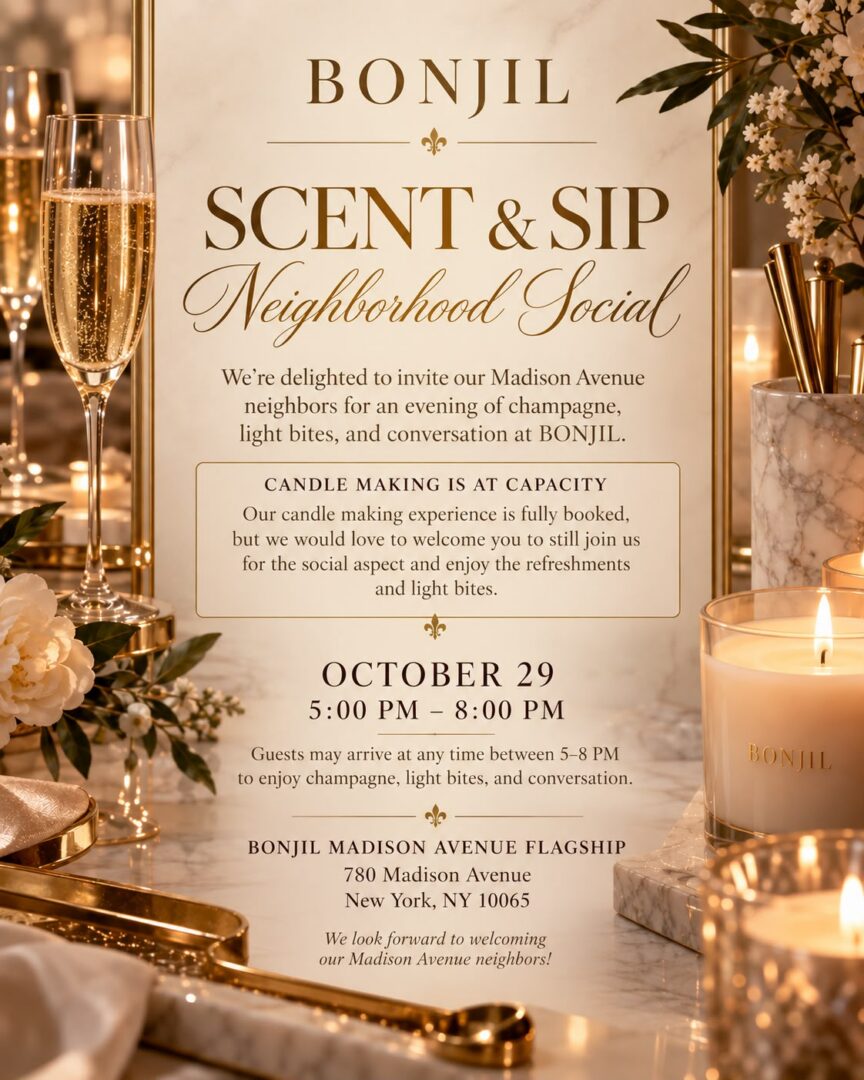 BONJIL invitation with candles and flowers